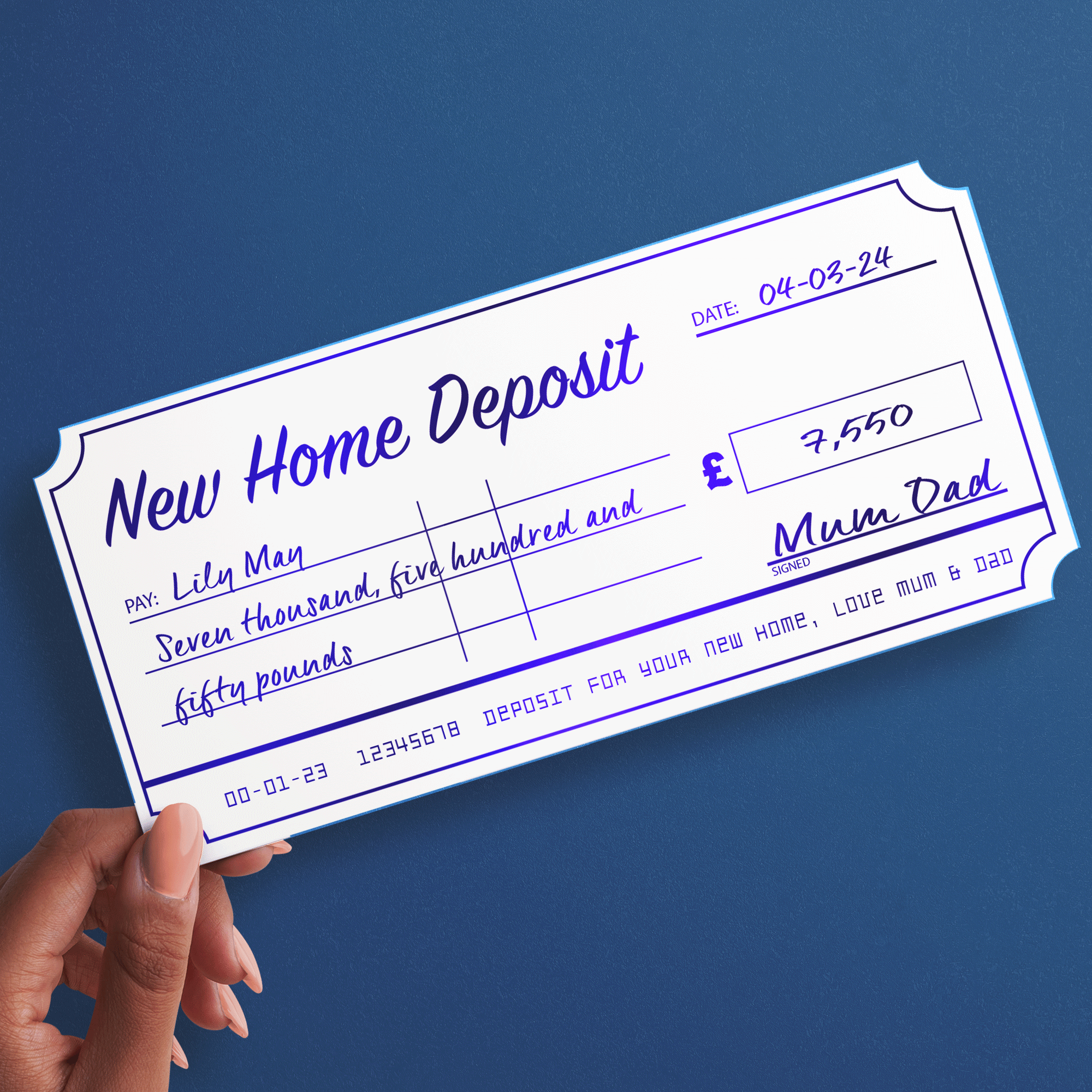 CHEQUE Personalised & Foil Ideal for Home Deposit or Money Gift Ticket (FOIL-14)