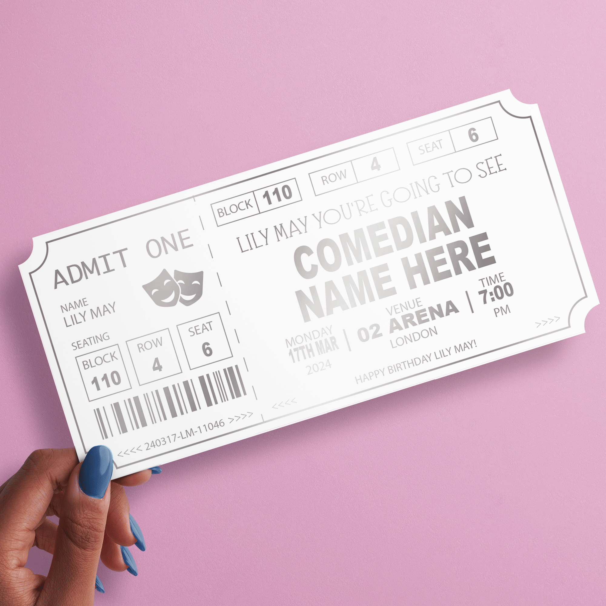 COMEDY Personalised Foil Ticket Ideal for a Special Event or Trip (FOIL-26)