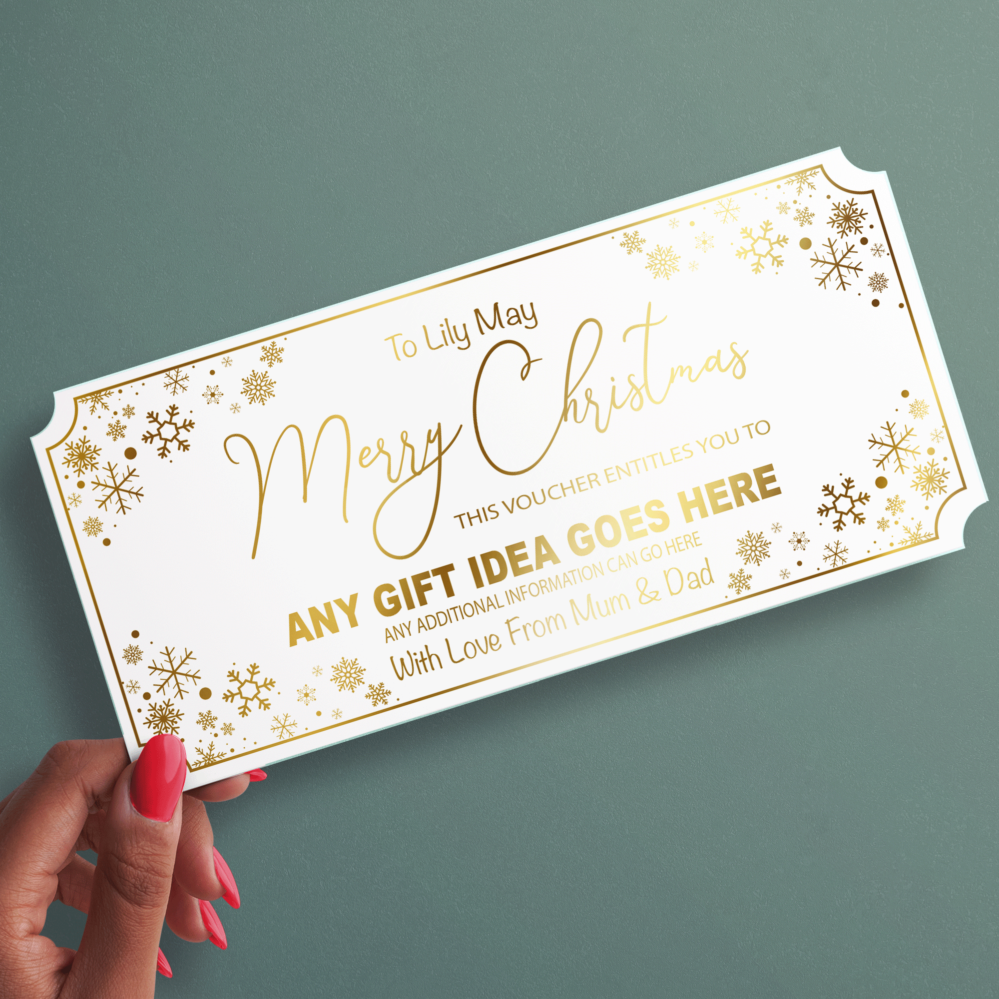 MERRY CHRISTMAS Personalised Foil Voucher Ideal for a Special Gift (FOIL-29)