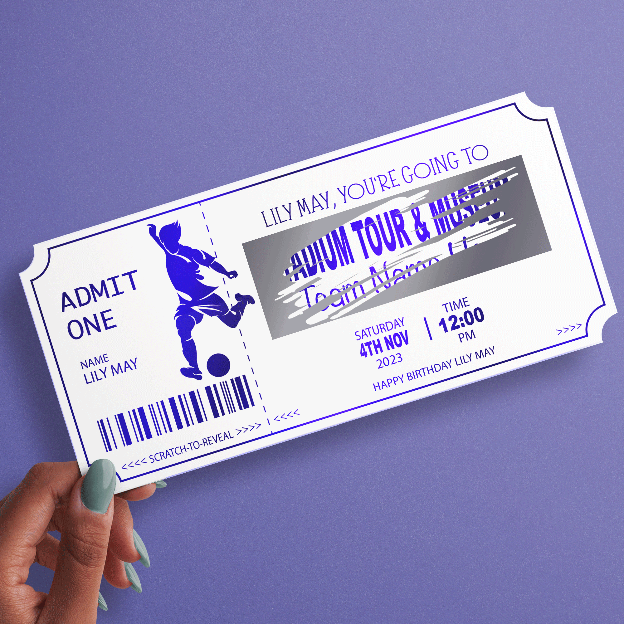 SCRATCH Reveal STADIUM Tour Personalised Foil Ticket or Sports Event (FOIL-34)