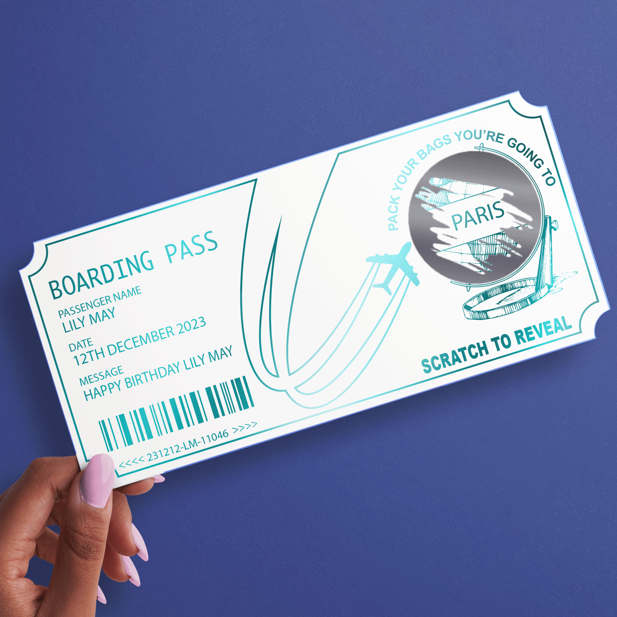 SCRATCH reveal BOARDING Pass Personalised Foil Surprise Travel Ticket (FOIL-35)