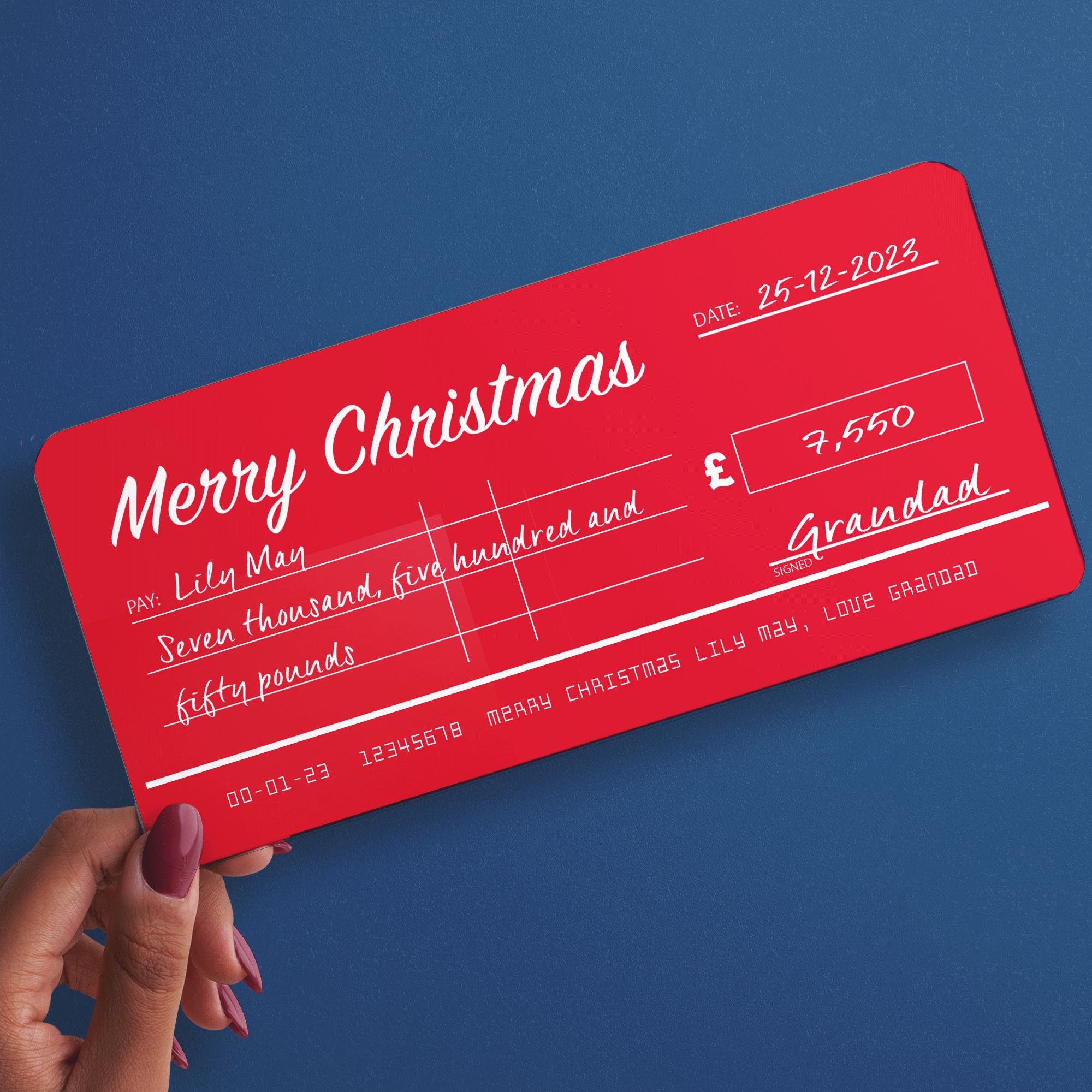 CHEQUE Personalised & Printed Ideal for Christmas Present or Money Gift (INK-11)