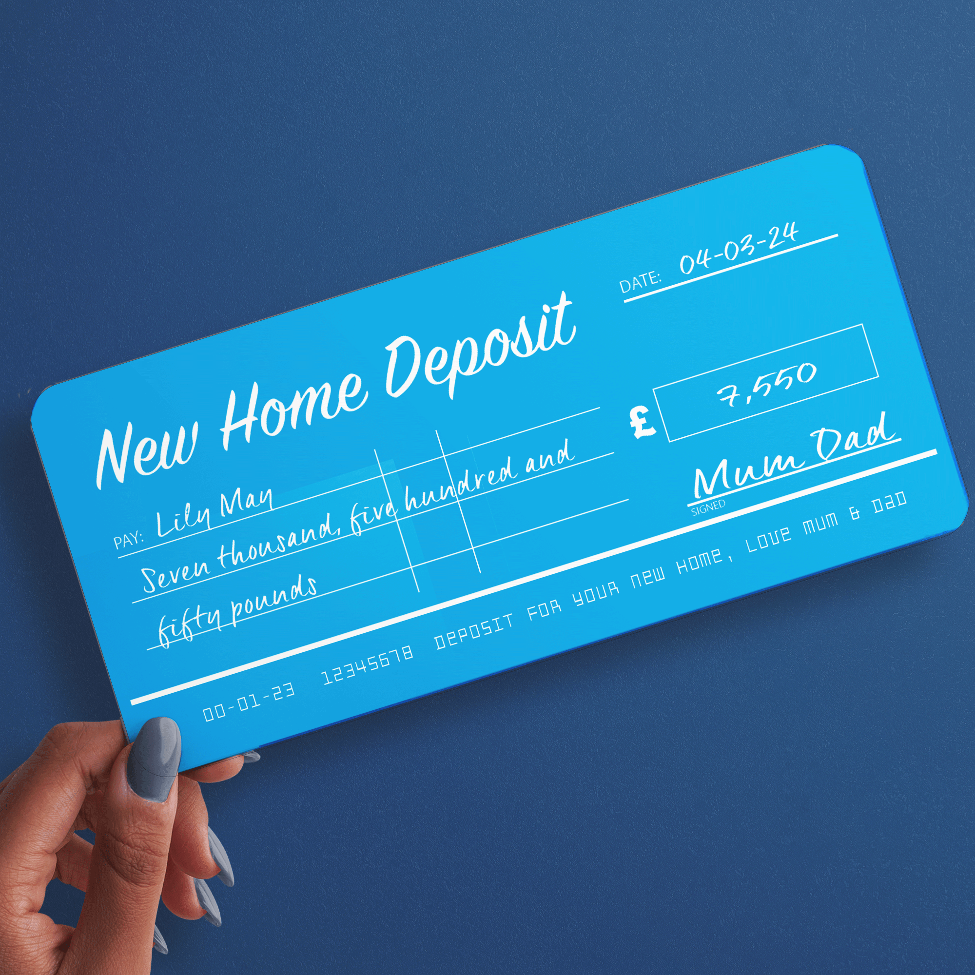 CHEQUE Personalised & Printed Ideal for Home Deposit or Money Gift Ticket (INK-12)