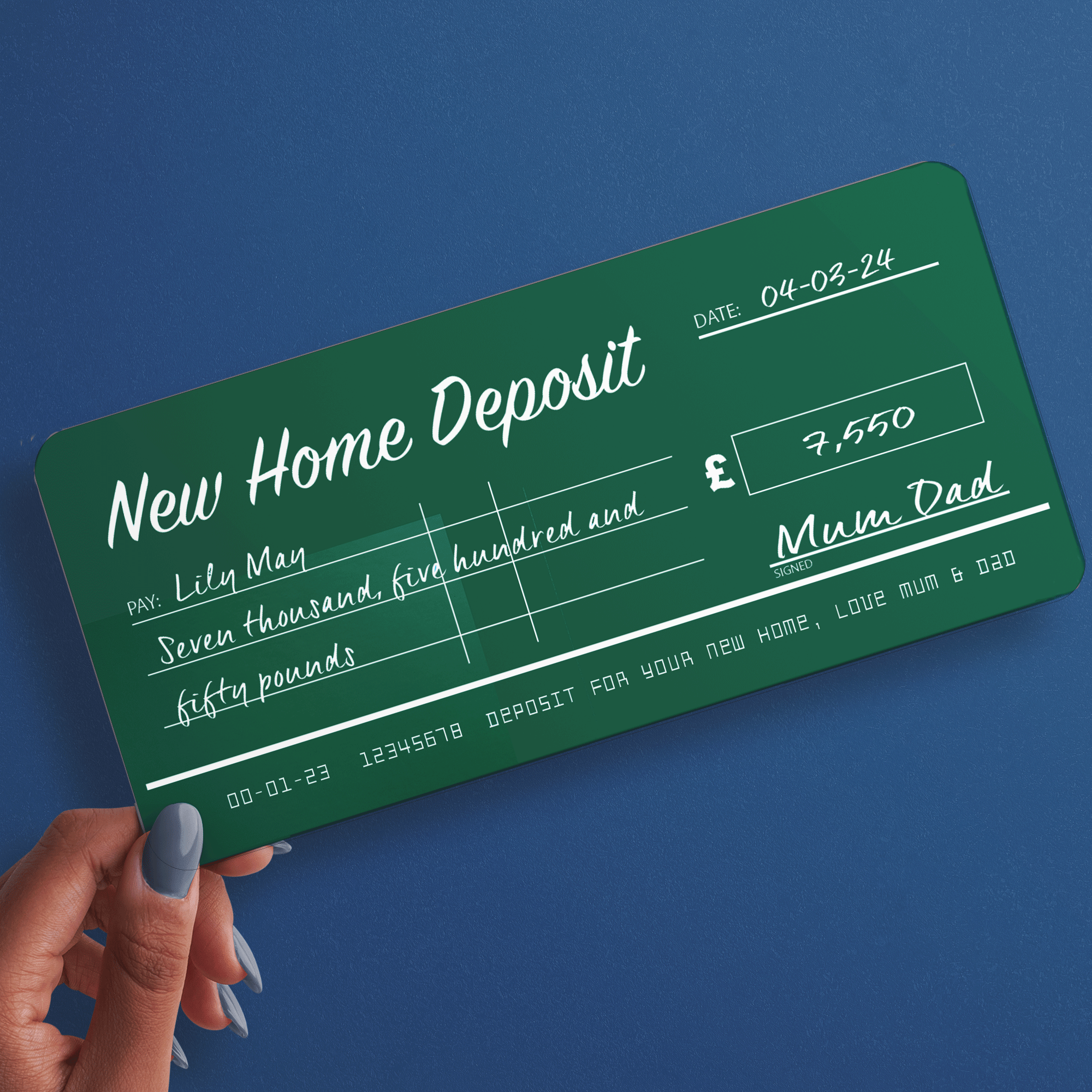 CHEQUE Personalised & Printed Ideal for Home Deposit or Money Gift Ticket (INK-12)