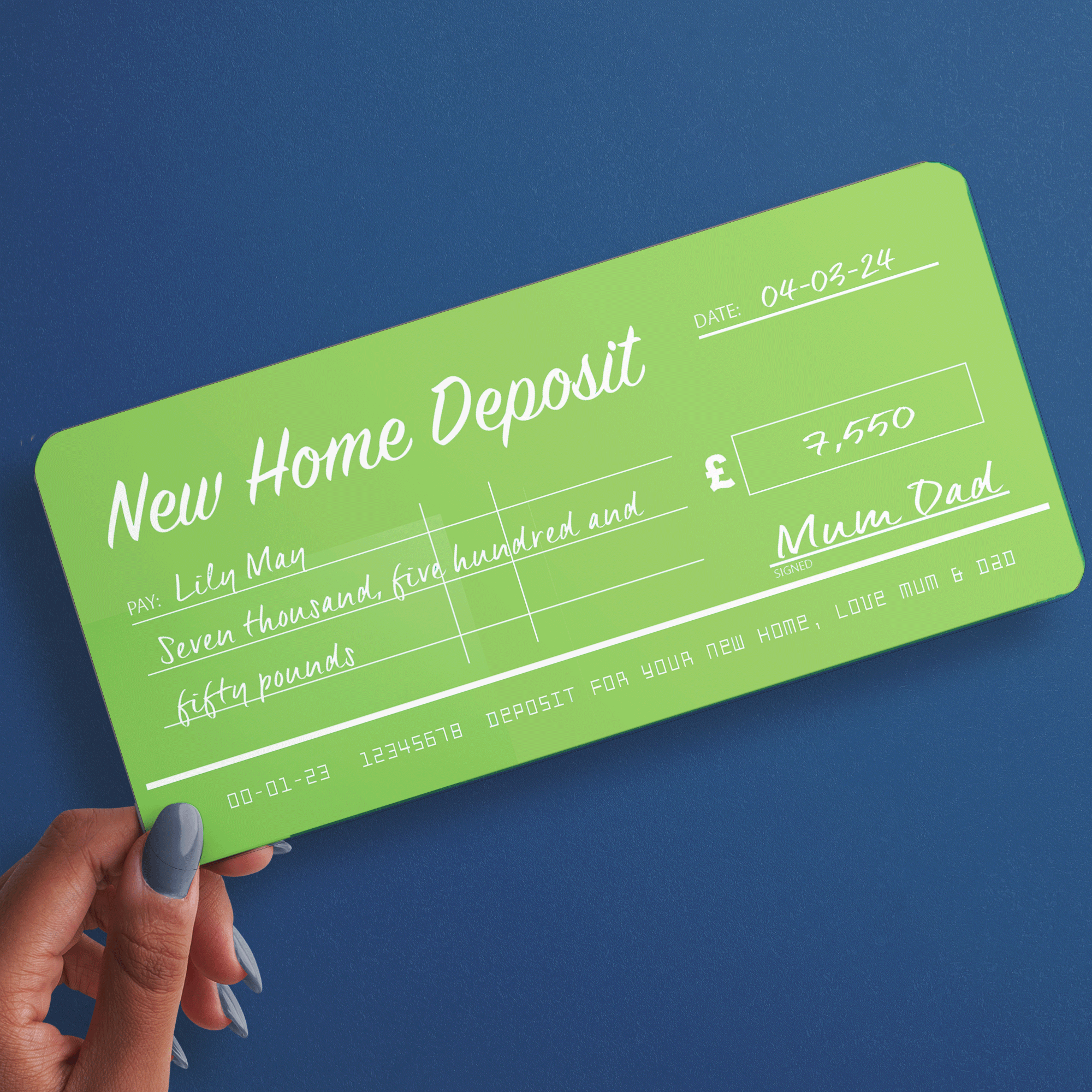 CHEQUE Personalised & Printed Ideal for Home Deposit or Money Gift Ticket (INK-12)
