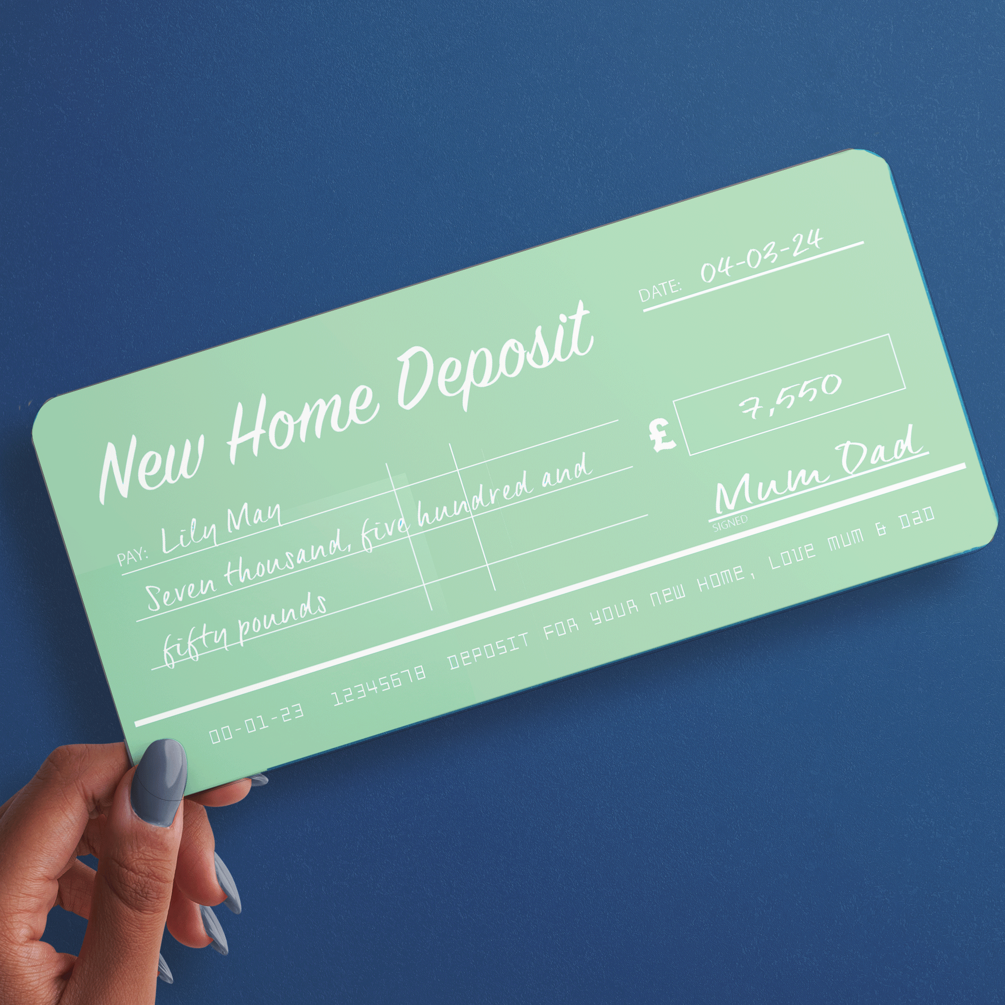CHEQUE Personalised & Printed Ideal for Home Deposit or Money Gift Ticket (INK-12)