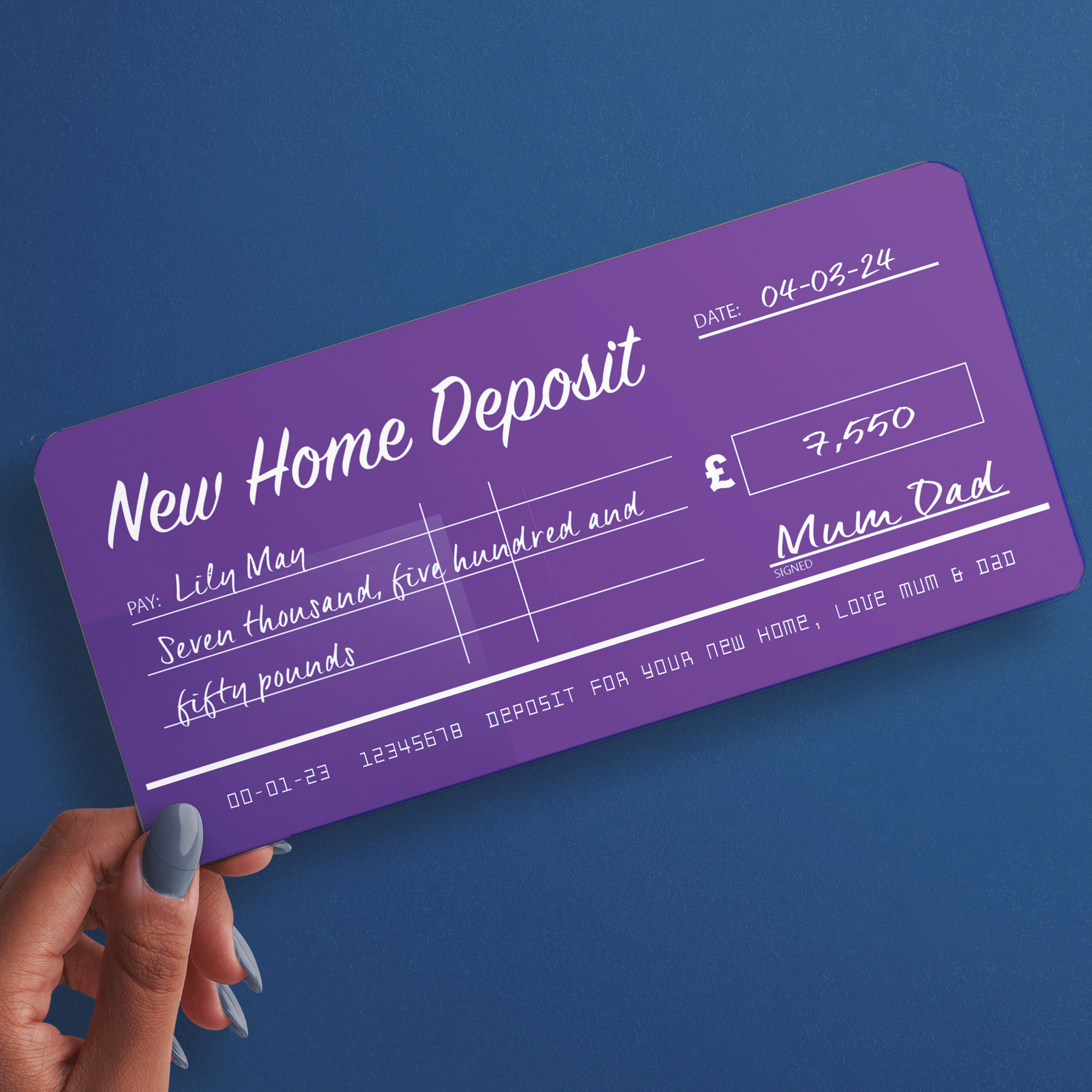 CHEQUE Personalised & Printed Ideal for Home Deposit or Money Gift Ticket (INK-12)
