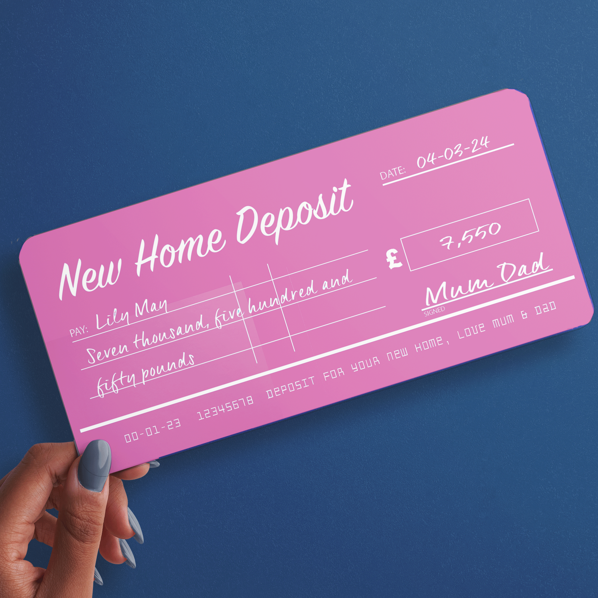CHEQUE Personalised & Printed Ideal for Home Deposit or Money Gift Ticket (INK-12)