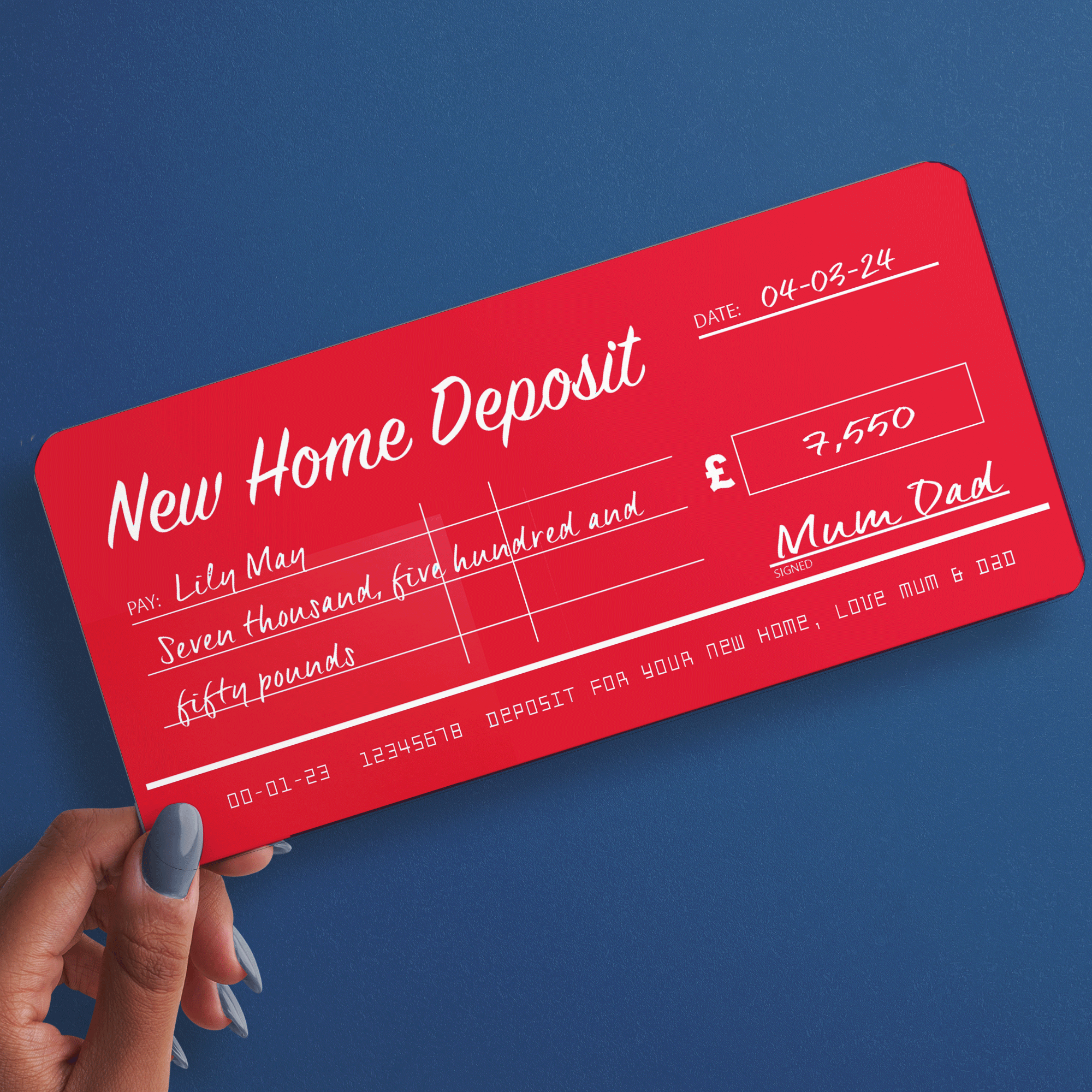 CHEQUE Personalised & Printed Ideal for Home Deposit or Money Gift Ticket (INK-12)