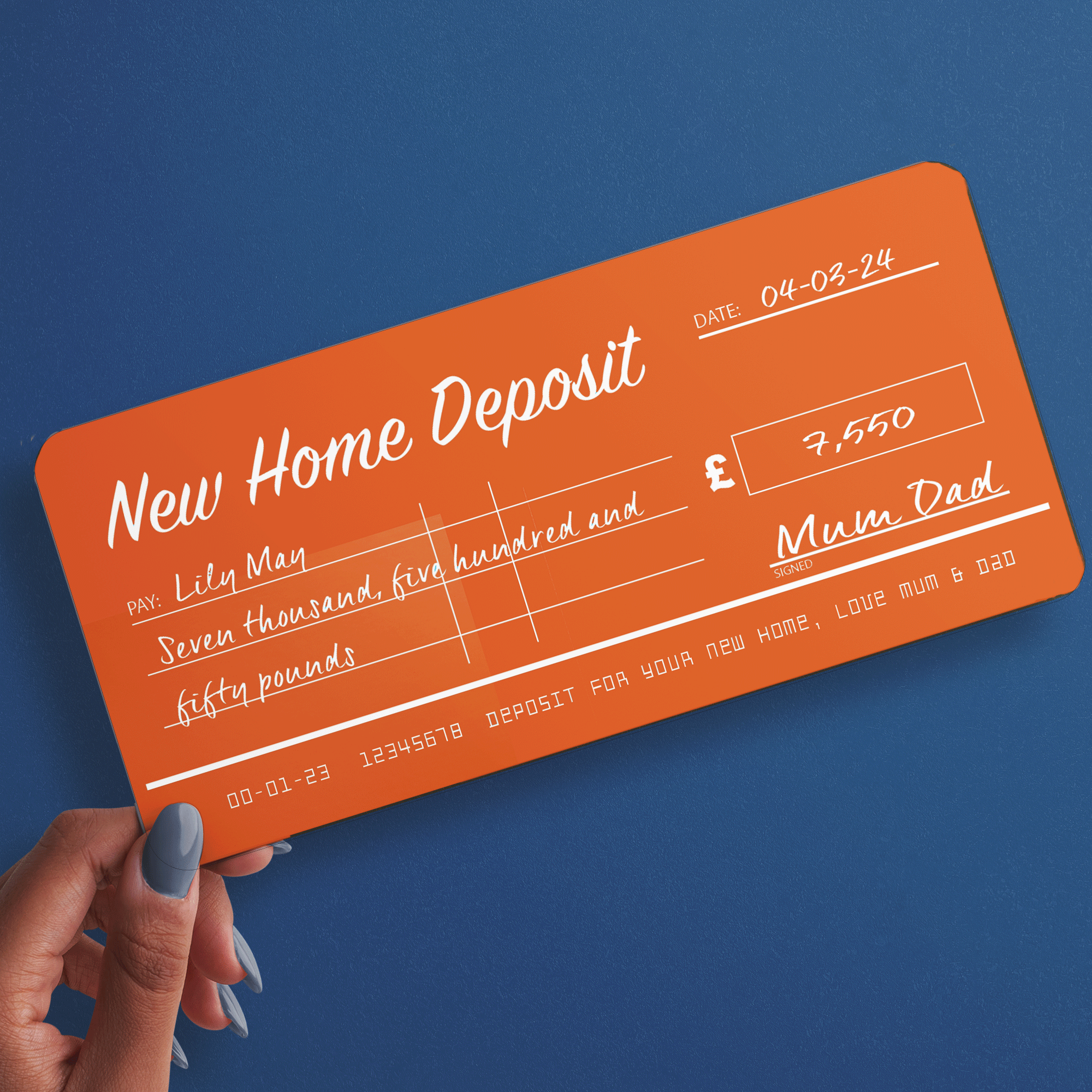 CHEQUE Personalised & Printed Ideal for Home Deposit or Money Gift Ticket (INK-12)