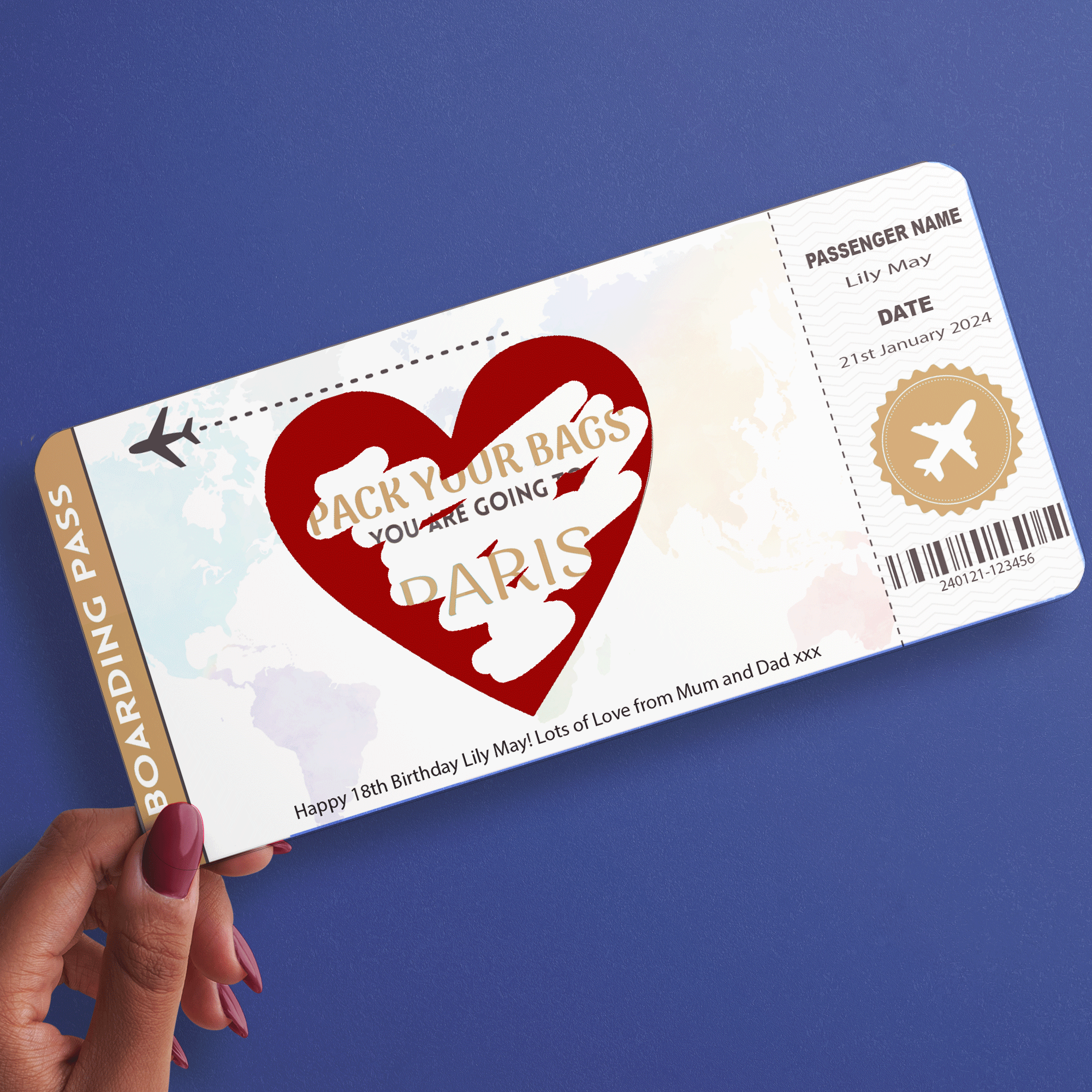 SCRATCH to REVEAL HOLIDAY Boarding Pass Personalised Printed Ticket (INK-3)