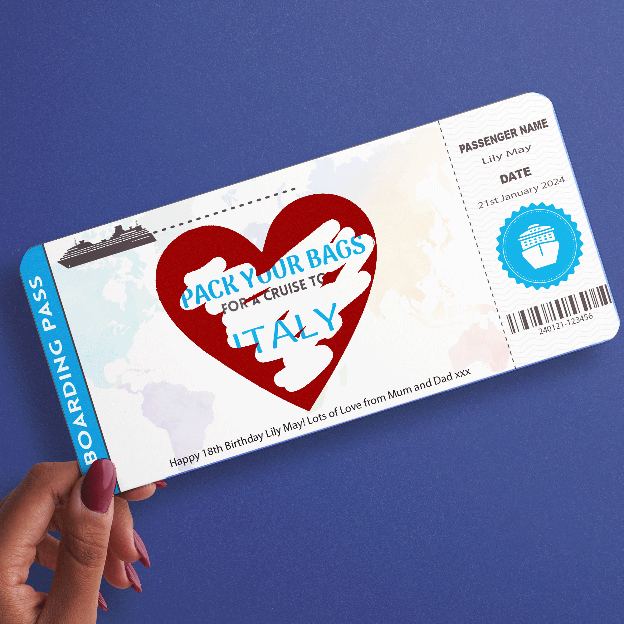SCRATCH to REVEAL CRUISE Boarding Pass Personalised Printed Ticket (INK-6)