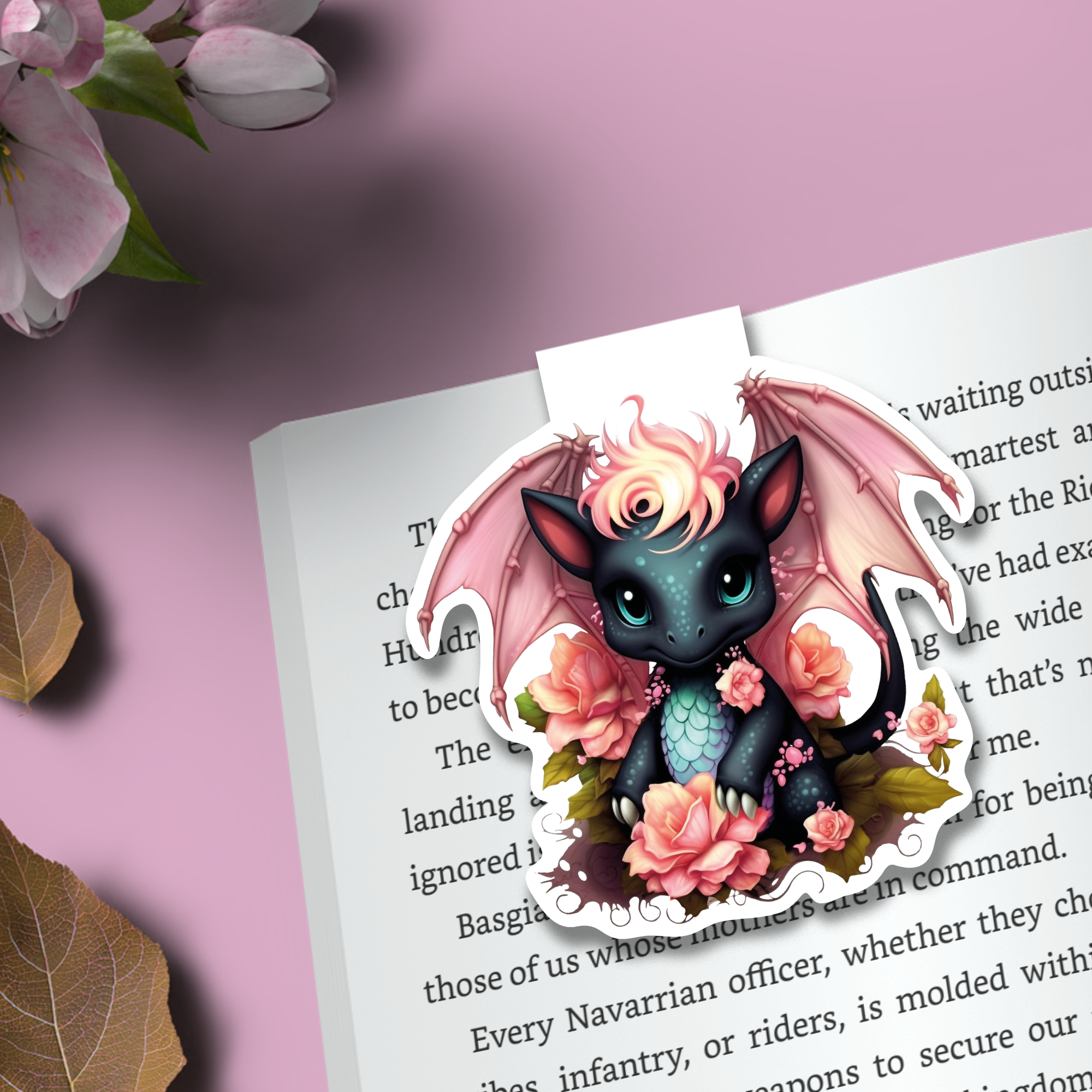 Baby Black Rose Dragon Glossy Magnetic Bookmark | Book Accessories | Page Saver | Page Clip (MB-7)