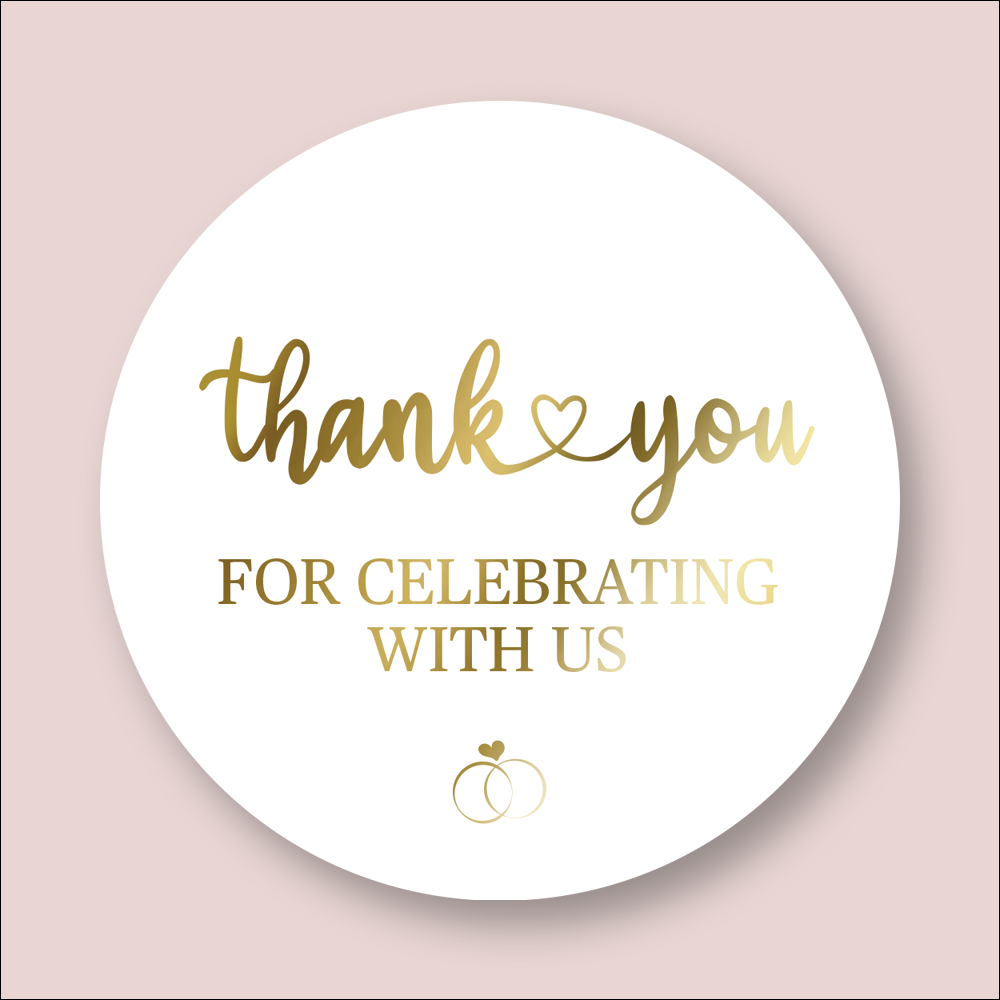 THANK YOU, Wedding Personalised Round Foiled Stickers (STK-FOIL-11)