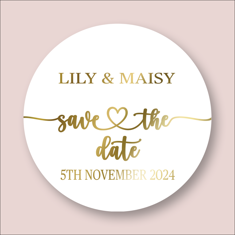 SAVE THE DATE, Wedding Round Foiled Stickers (STK-FOIL-20)