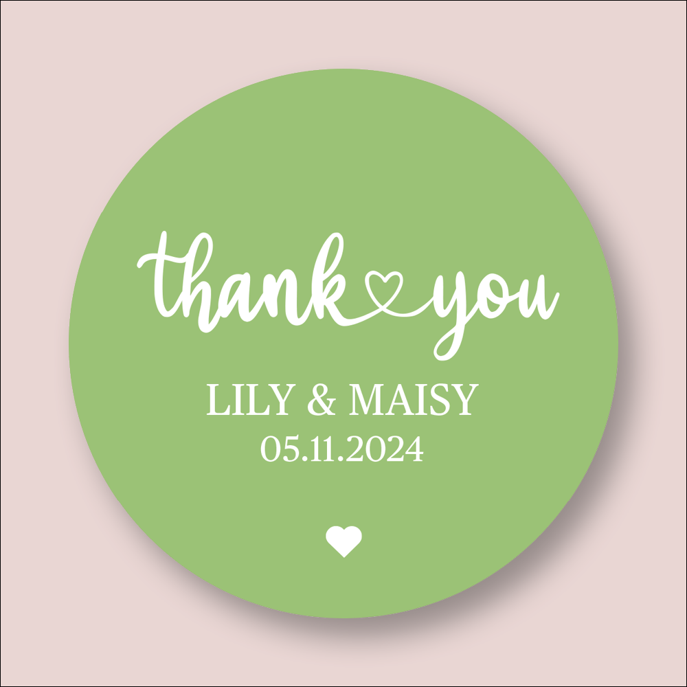 THANK YOU, Wedding Personalised Round Printed Stickers (STK-INK-B-10)