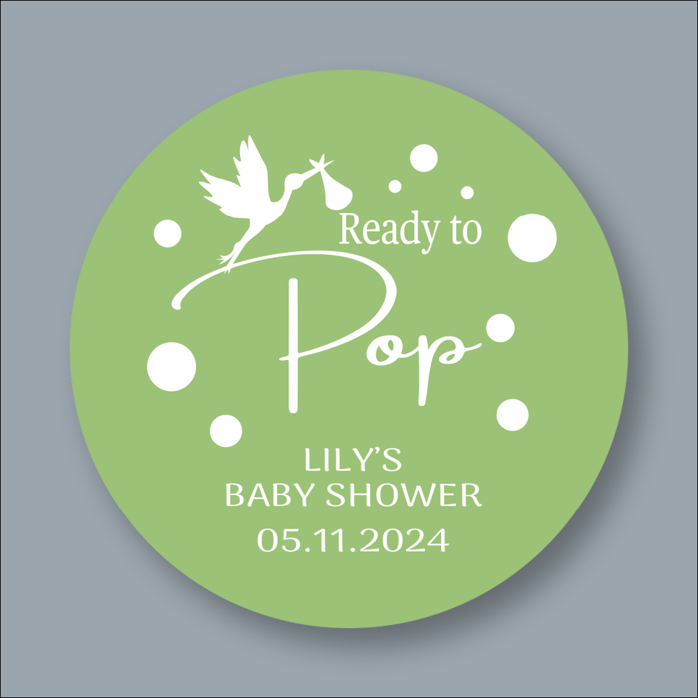 READY TO POP, Baby Shower, Round Printed Stickers (STK-INK-B-34)