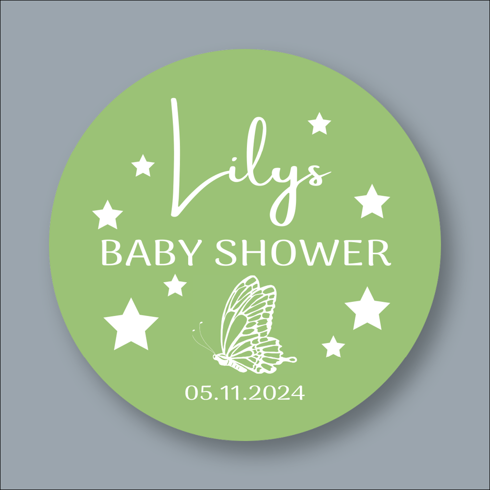 BABY SHOWER, Personalised Round Foiled Stickers (STK-INK-B-4)