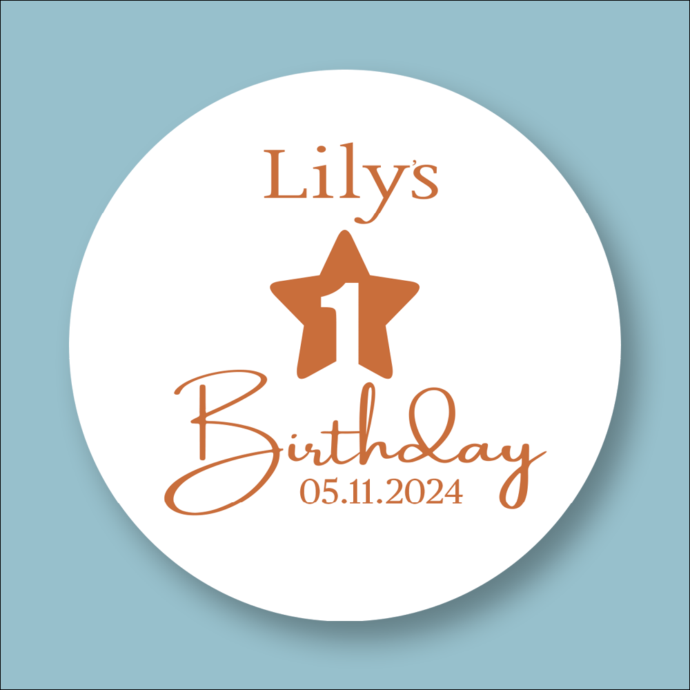 BIRTHDAY, Age Personalised Round Printed Stickers (STK-INK-BR-22)