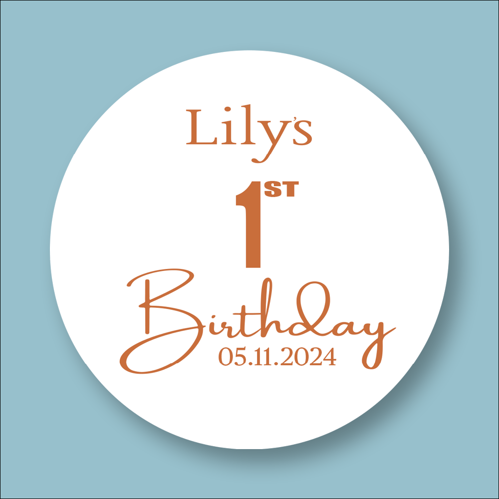 BIRTHDAY, Age Personalised Round Printed Stickers (STK-INK-BR-26)