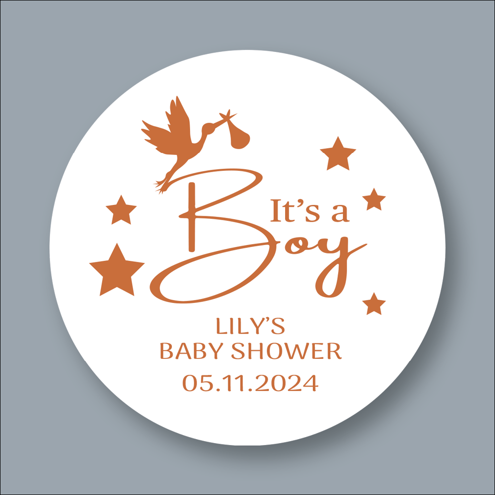 ITs A BOY, Baby Shower, Round Printed Stickers (STK-INK-BR-27)