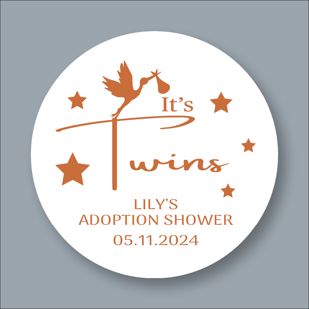 ITs TWINS, Adoption Shower, Round Printed Stickers (STK-INK-BR-32)