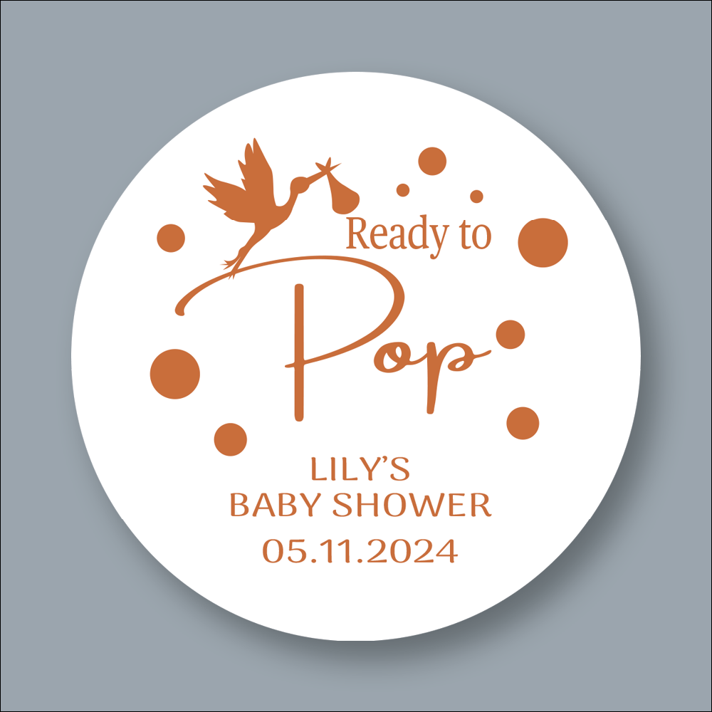 READY TO POP, Baby Shower, Round Printed Stickers (STK-INK-BR-34)