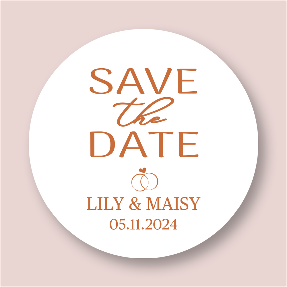 SAVE THE DATE, Wedding, Round Printed Stickers (STK-INK-BR-35)