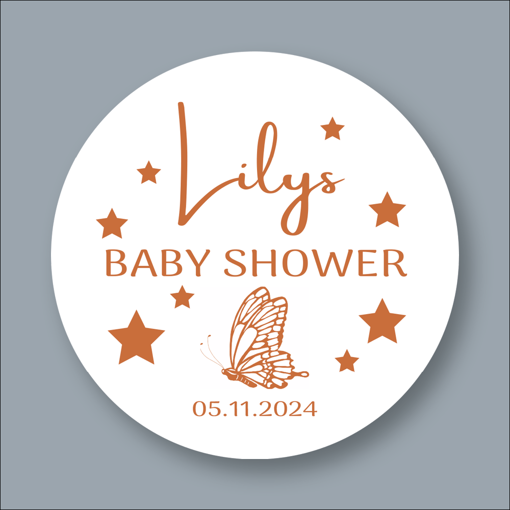 BABY SHOWER, Personalised Round Foiled Stickers (STK-INK-BR-4)