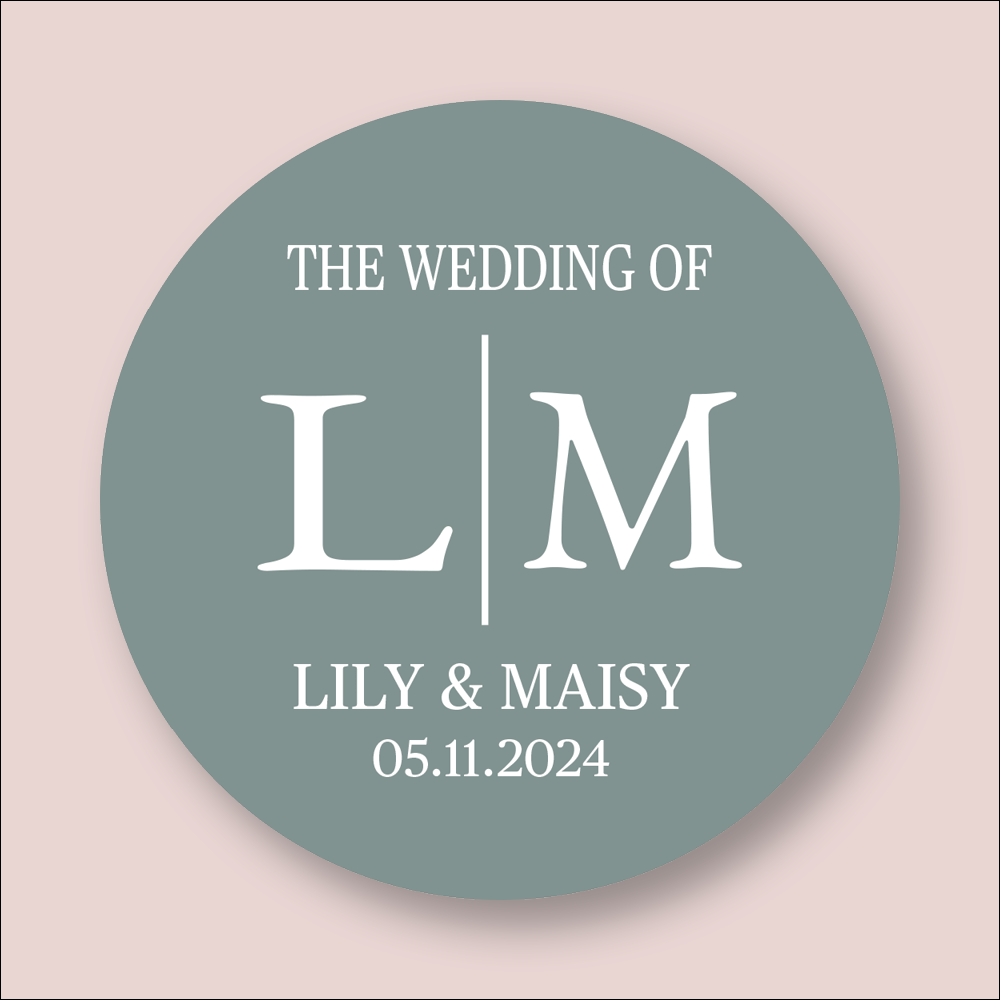 INITIALS, Wedding Personalised Round Printed Stickers (STK-INK-P-17)