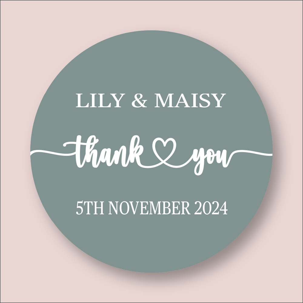 THANK YOU, Wedding Personalised Round Printed Stickers (STK-INK-P-19)