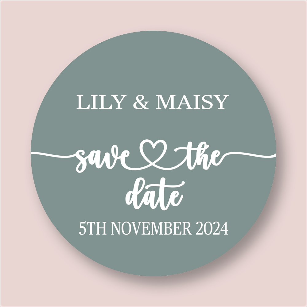 SAVE THE DATE, Wedding Round Printed Stickers (STK-INK-P-20)