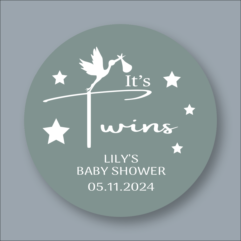 ITs TWINS, Baby Shower, Round Printed Stickers (STK-INK-P-29)