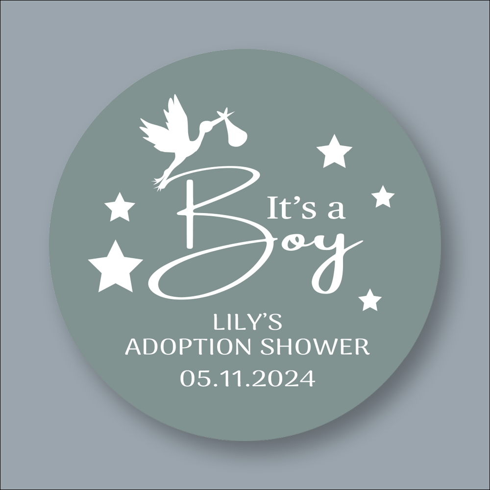 ITs A BOY, Adoption Shower, Round Printed Stickers (STK-INK-P-30)