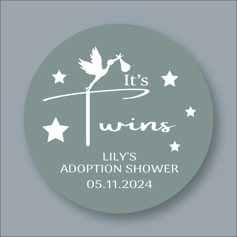 ITs TWINS, Adoption Shower, Round Printed Stickers (STK-INK-P-32)