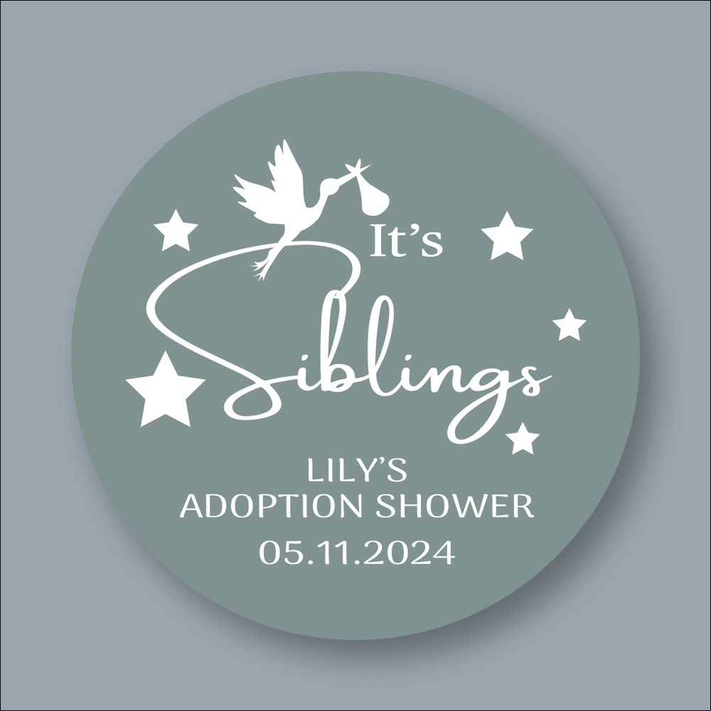 ITs SIBLINGS, Adoption Shower, Round Printed Stickers (STK-INK-P-33)