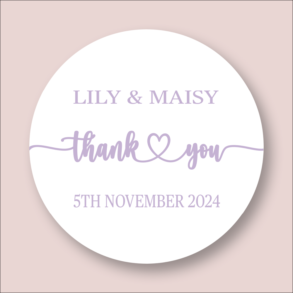 THANK YOU, Wedding Personalised Round Printed Stickers (STK-INK-PR-19)