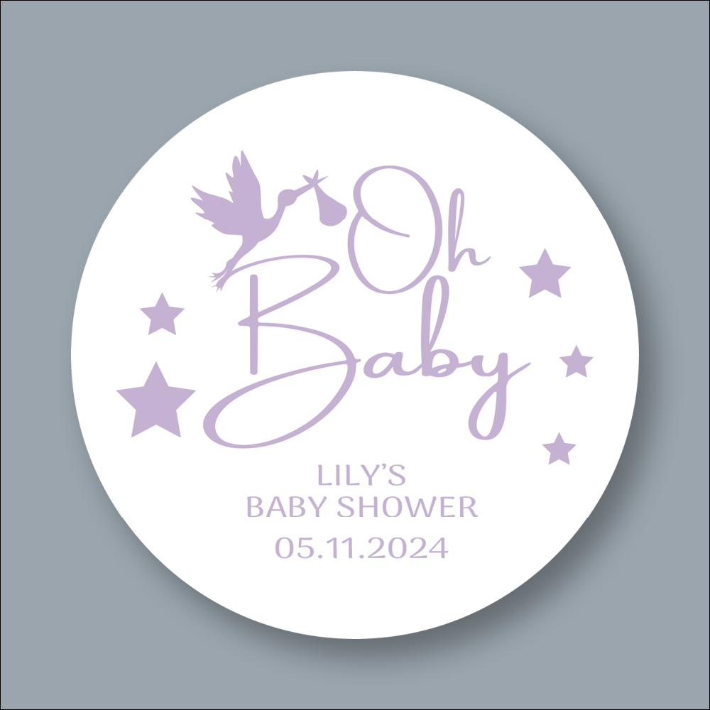 OH BABY, Baby Shower, Personalised Round Foiled Stickers (STK-INK-PR-2)