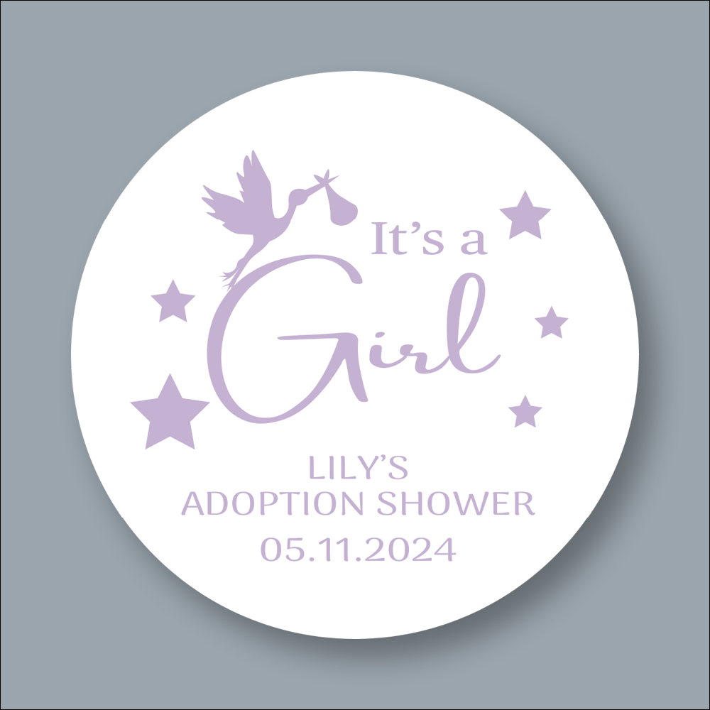 ITs A GIRL, Adoption Shower, Round Printed Stickers (STK-INK-PR-31)